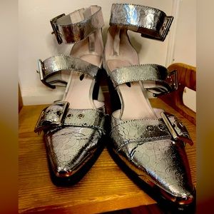 Jeffrey Campbell Free People Silver Crackle Buckle Boot